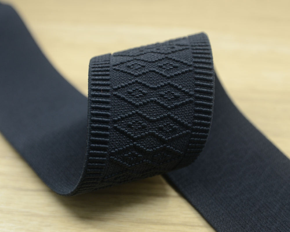 1.5 inch 38mm Wide  Waistband Elastic, Ethnic Pattern Black Elastic Trim,Stretchy Elastic Ribbon